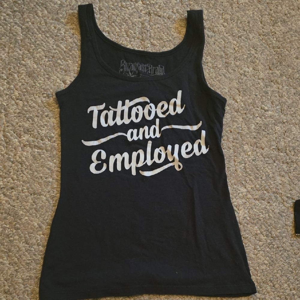 Tattooed and Employed Black Graphic Tank Top